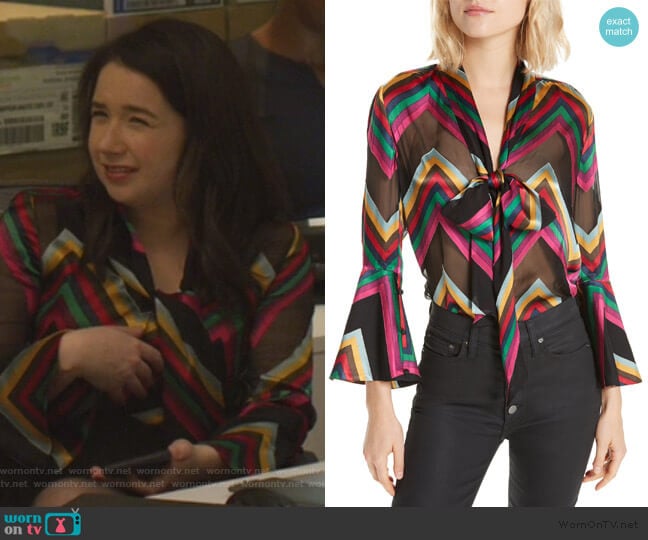 Merideth Slit-Sleeve Tie-Neck Top by Alice + Olivia worn by Marissa Gold (Sarah Steele) on The Good Fight