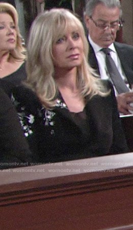 Ashley's black and white embroidered blazer on The Young and the Restless