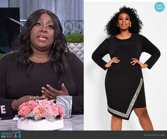 Greek Key Trim Faux Wrap Dress by Ashley Stewart worn by Loni Love on The Real