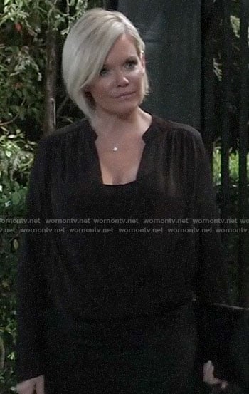 Ava’s black draped front blouse on General Hospital