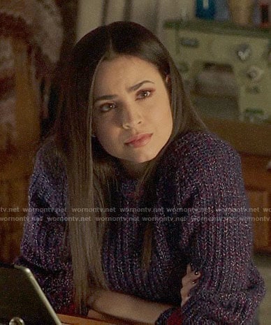 Ava's purple sweater with red stripe trim on Pretty Little Liars The Perfectionists
