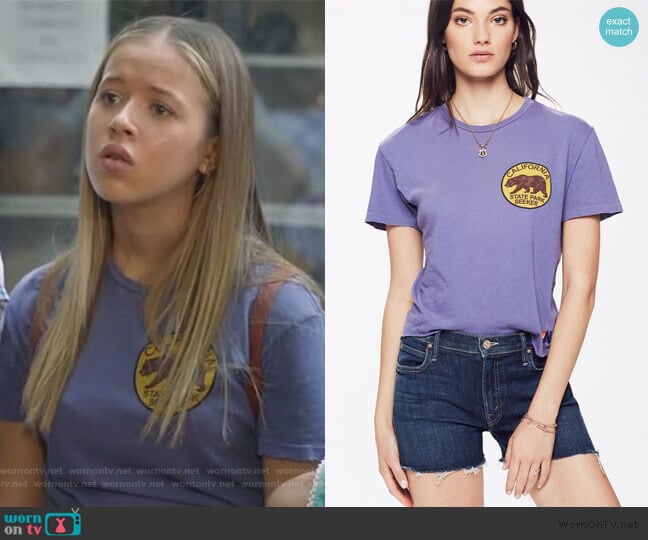 Small California Bear Circle Boyfriend Tee by Aviator Nation worn by Samantha Hughes (Holly Barrett) on Life in Pieces