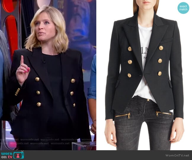 Double Breasted Wool Blazer by Balmain worn by Sara Haines on Good Morning America