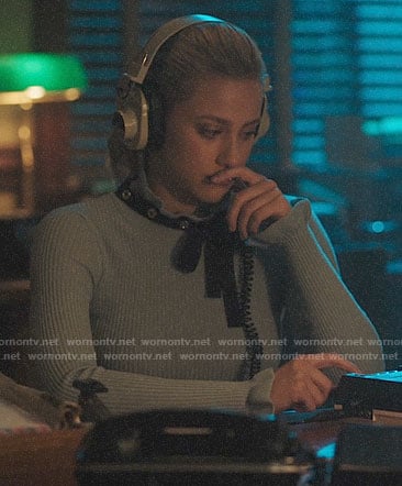 Betty’s blue sweater with black tie neck on Riverdale