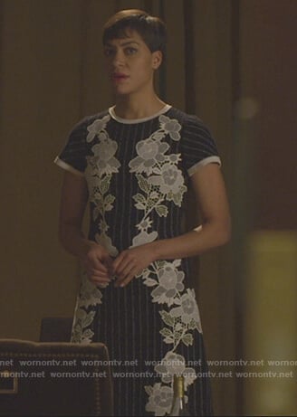 Lucca’s black floral lace dress on The Good Fight