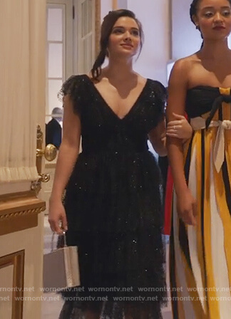 Jane's black metallic dress on The Bold Type