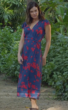 Heather’s blue floral wrap dress on Life in Pieces