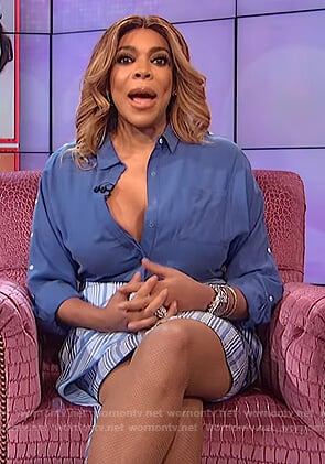 Wendy’s blue striped asymmetric skirt on The Wendy Williams Show