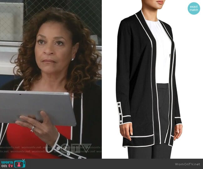 WornOnTV: Catherine’s black cardigan with white piping on Grey’s ...