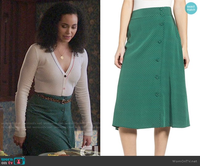 Chelsea28 Print Midi Skirt worn by Macy Vaughn (Madeleine Mantock) on Charmed