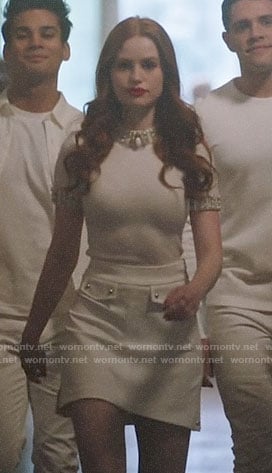 Cheryl's white pearl embellished top on Riverdale