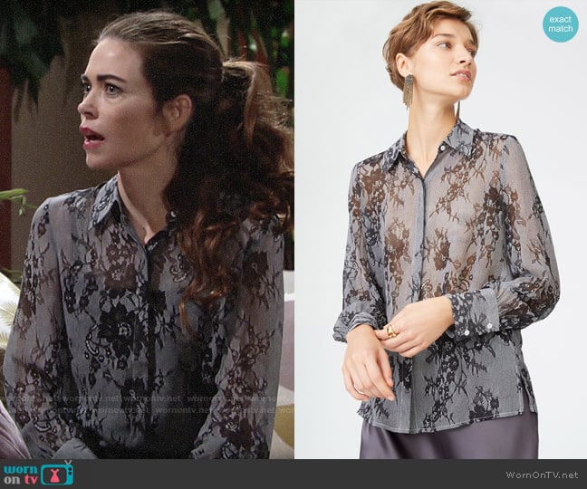 Club Monaco Margee Silk Shirt worn by Victoria Newman (Amelia Heinle) on The Young and the Restless