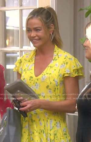 Denise’s yellow floral tie neck dress on The Real House of Beverly Hills