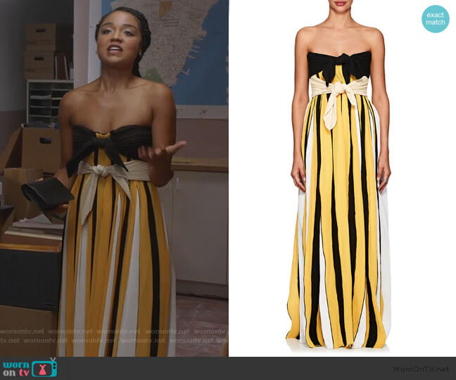 Accordion-Pleated Crepe Strapless Gown by Derek Lam worn by Kat Edison (Aisha Dee) on The Bold Type