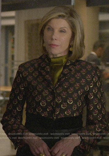 Diane’s metallic printed jacket on The Good Fight