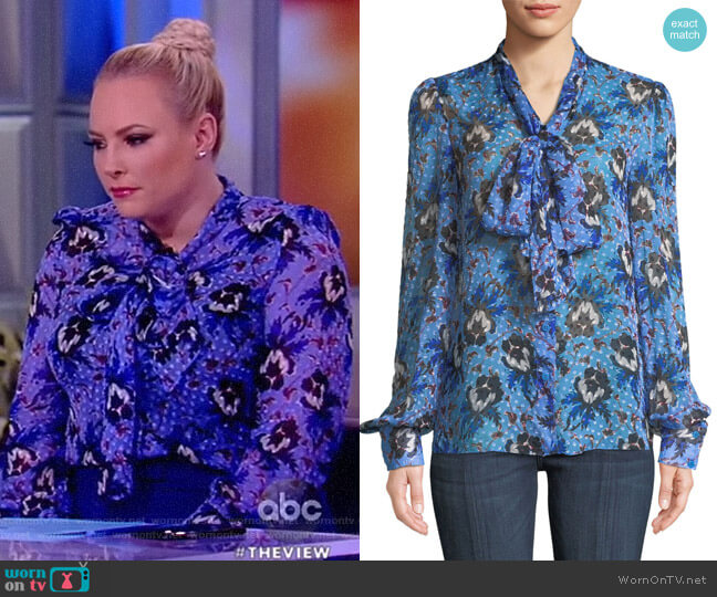 Lanie pussy-bow floral-print flocked silk-blend chiffon blouse by Diane von Furstenberg worn by Meghan McCain  on The View