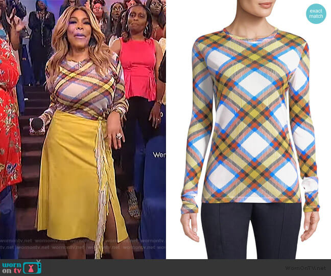 Plaid-Print Pullover by Diane von Furstenberg worn by Wendy Williams on The Wendy Williams Show