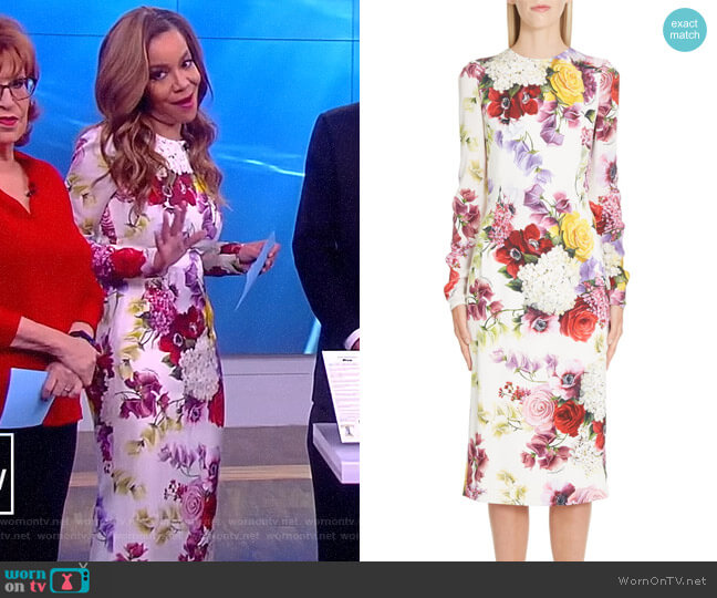 Floral Print Charmeuse Sheath Dress by Dolce & Gabbana worn by Sunny Hostin on The View