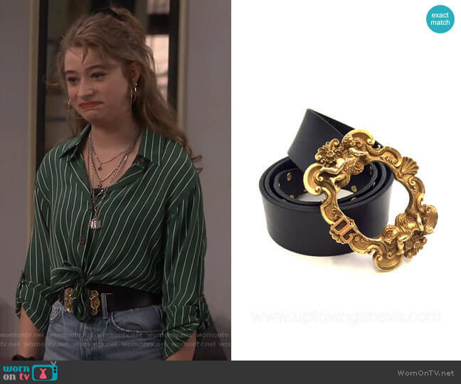 Baroque Buckle Leather Belt by Dolce & Gabbana worn by Shannon (Odessa Adlon) on Fam