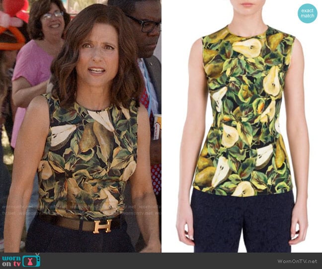 Dolce & Gabbana Pear Print Blouse worn by Selina Meyer (Julia Louis-Dreyfus) on Veep