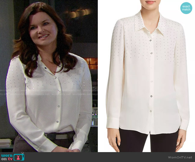 Elie Tahari Macklyn Studded Blouse worn by Katie Logan (Heather Tom) on The Bold and the Beautiful