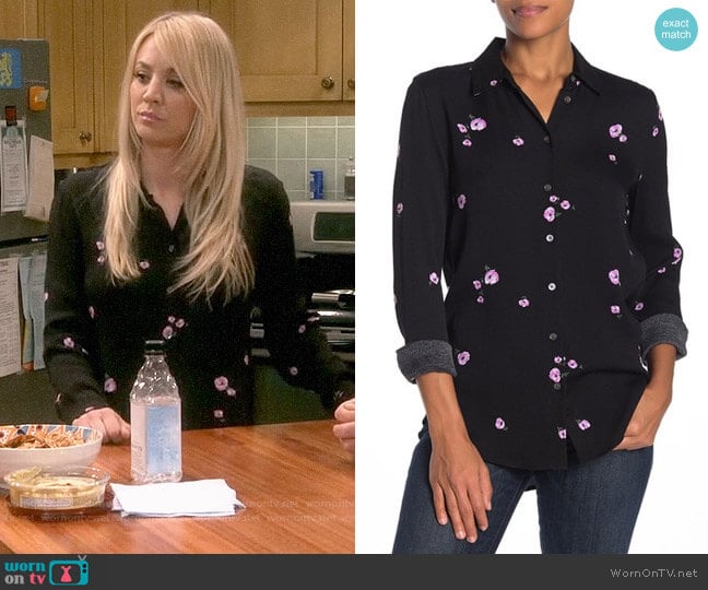 Equipment Essential Shirt in True Black/Amethyst Lilac worn by Penny Hofstadter (Kaley Cuoco) on The Big Bang Theory