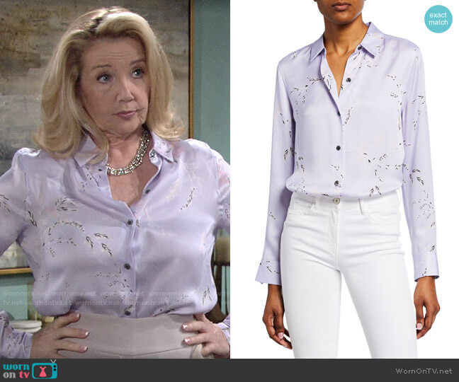 Equipment Essential Silk Shirt in Lavender Multi worn by Nikki Reed Newman (Melody Thomas-Scott) on The Young and the Restless