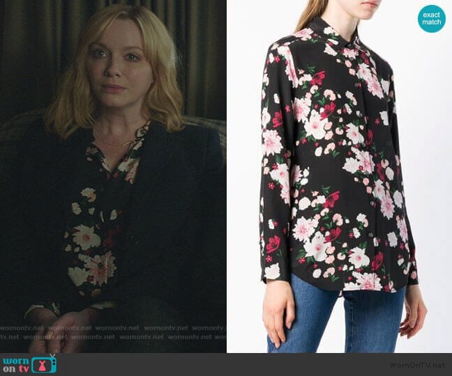 floral print shirt by Equipment worn by Beth Boland (Christina Hendricks) on Good Girls