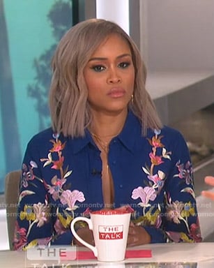 Eve’s blue floral embroidered dress on The Talk