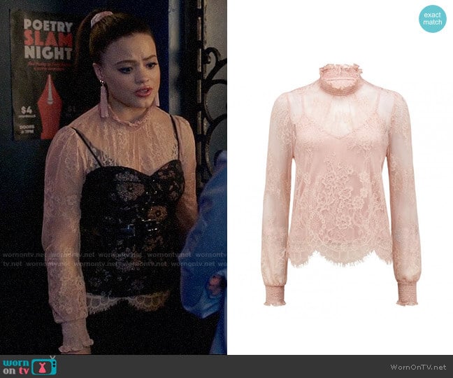 Ever New Azura Lace Shirred Neck Top worn by Maggie Vera (Sarah Jeffery) on Charmed