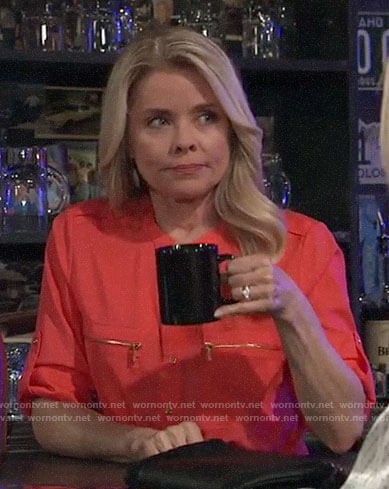 Felicia’s orange zip pocket shirt on General Hospital