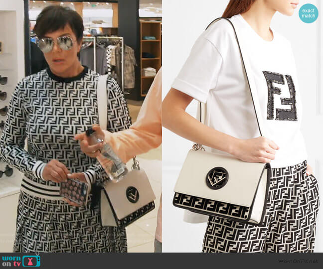 Kan I flocked leather shoulder bag by Fendi worn by Kris Jenner on Keeping Up with the Kardashians