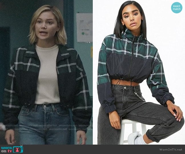 Forever 21 Colorblock Plaid Cropped Windbreaker worn by Tandy Bowen (Olivia Holt) on Cloak & Dagger