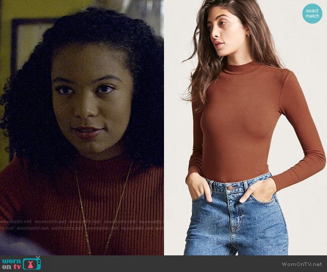 Forever 21 Ribbed Mock Neck Bodysuit worn by Rosalind Walker (Jaz Sinclair) on Chilling Adventures of Sabrina