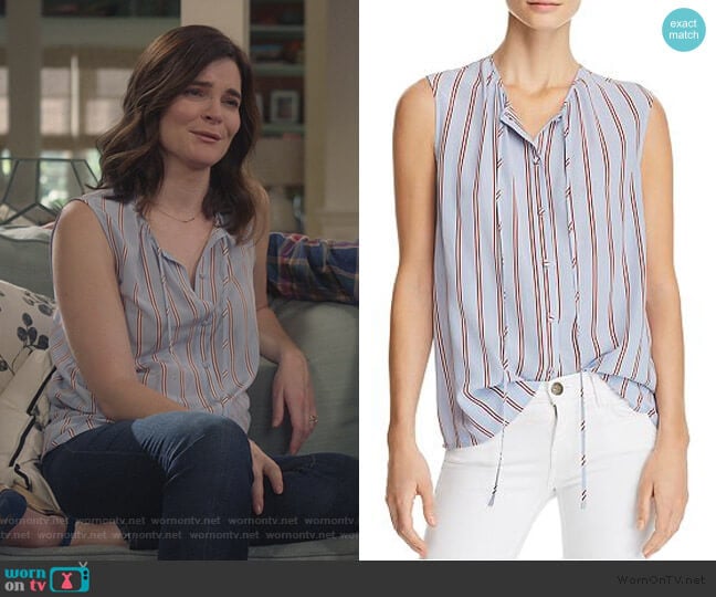 Striped Silk Top by Frame worn by Heather Hughes (Betsy Brandt) on Life in Pieces