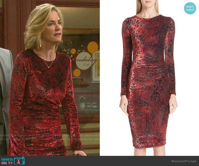 Fuzzi Leopard Burnout Velvet Dress worn by Eve Donovan (Kassie DePaiva) on Days of our Lives