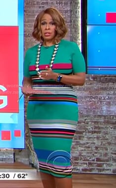 Gayle King’s green striped dress on CBS Mornings