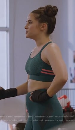 Jane's green sports bra and leggings on The Bold Type