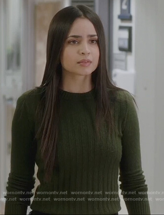 Ava’s olive ribbed sweater on Pretty Little Liars The Perfectionists