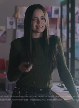 Ava’s olive ribbed sweater on Pretty Little Liars The Perfectionists