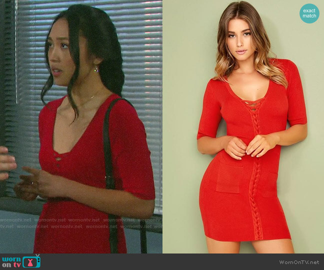 Guess Erin Lace-up Sweater Dress worn by Haley Chen (Thia Megia) on Days of our Lives