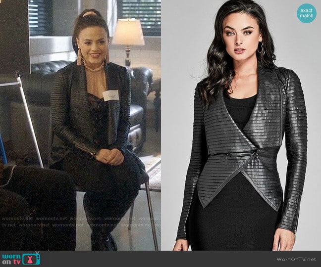 Guess Shayna Leather Jacket worn by Maggie Vera (Sarah Jeffery) on Charmed