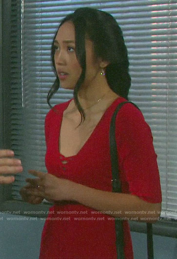 Haley’s red lace-up front dress on Days of our Lives