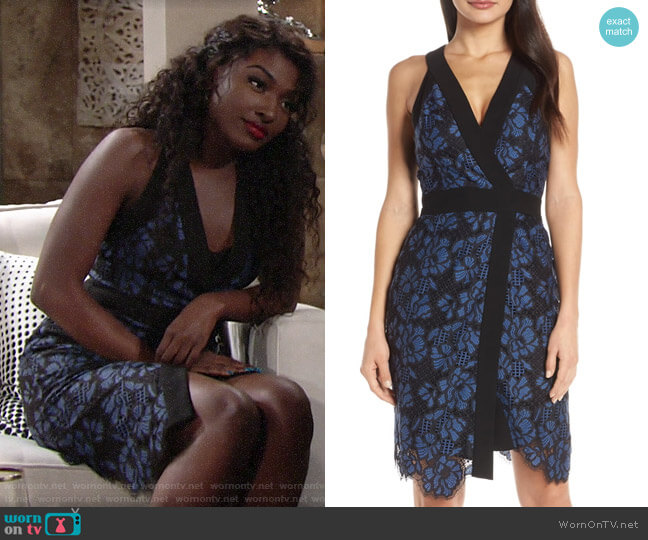 Harlyn Two-Tone Lace Surplice Cocktail Dress worn by Ana Hamilton (Loren Lott) on The Young and the Restless