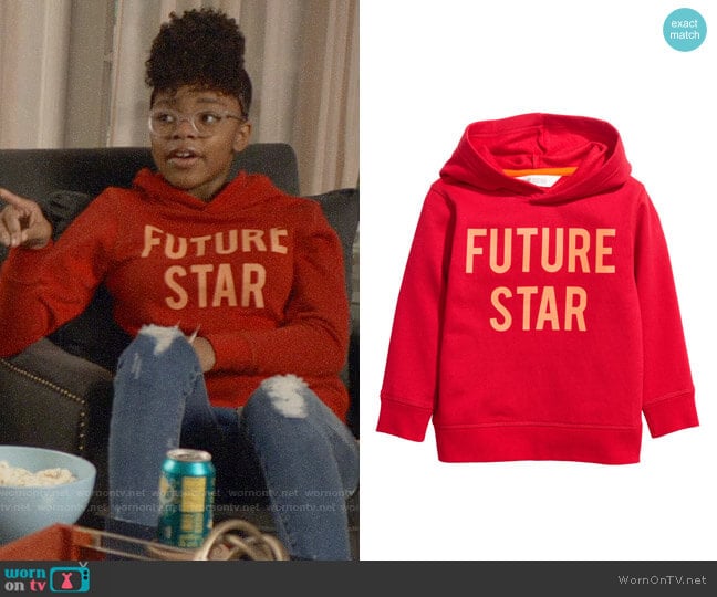 H&M Hooded top with a motif worn by Diane Johnson (Marsai Martin) on Black-ish