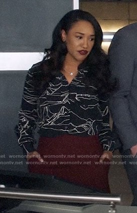 Iris's black and white printed shirt on The Flash