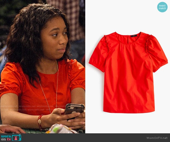 J. Crew Puff-sleeve top in cotton poplin worn by Becky (Kyla-Drew) on No Good Nick