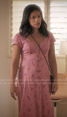 Jane's pink floral button front midi dress on Jane the Virgin