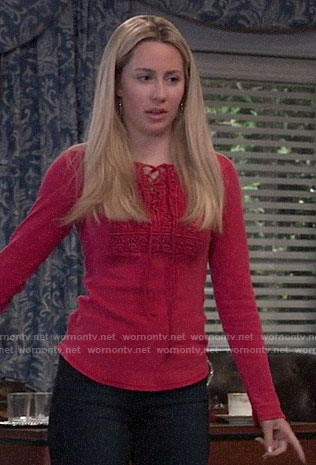 Josslyn’s pink embroidered lace-up top on General Hospital