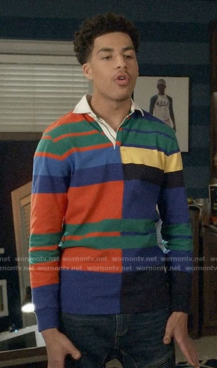 Junior’s multi-colored striped polo shirt on Black-ish